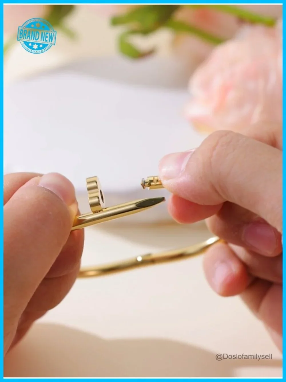 Stackable Love Nail Bangle Bracelet Set 18K Gold Plated Stainless Steel